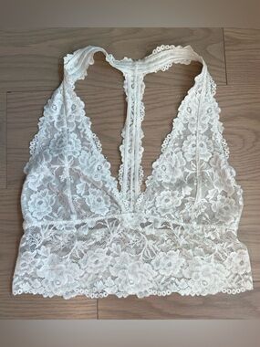 Free People White Halter Lace Racerback Bralette